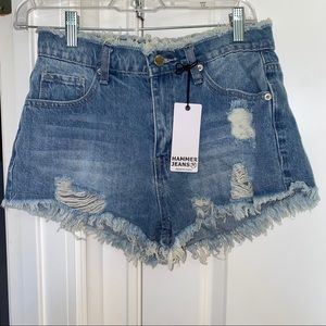 Fashion Nova Medium Blue Wash Distressed Shorts